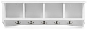 Cabide Armário de entrada de parede com 4 compartimentos e 5 ganchos duplos 72 x 15,5 x 23 cm Branco