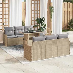 vidaXL Conjunto de Sofá de Jardim 7 Peças com Almofadas Beiges em Rattan
