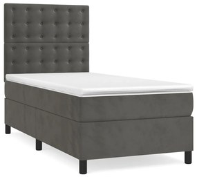 Cama box spring c/ colchão/LED 80x200 cm veludo cinzento-escuro