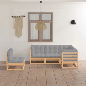 vidaXL 5 pcs conjunto lounge de jardim c/ almofadões pinho maciço