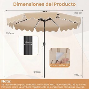 Guarda sol de Jardim, 280 x 280 x 250 cm (BASE NÃO INCLUIDA), Iluminação LED Integrada, Bege