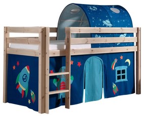 Conjunto Cama alta de Criança PINO 90 x 200 cm + estrado + escada + cortina + túnel Espaço Natural