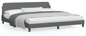 Estrutura cama com cabeceira 200x200 cm tecido cinzento-escuro
