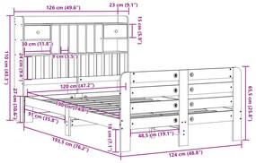 Cama c/ estante sem colchão 120x190cm pinho maciço castanho-mel