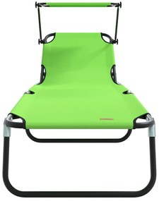 Espreguiçadeira Dobrável com Toldo Verde Tecido Oxford 600D