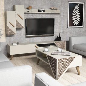 Conjunto de Mobiliário de Sala de Estar Beril – Creme – Conjunto Compl