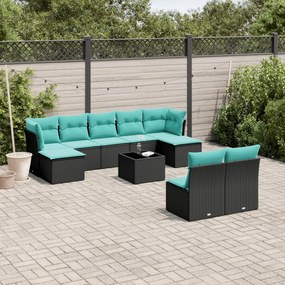 vidaXL 10 pcs conjunto de sofás p/ jardim c/ almofadões vime PE preto