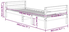 Cama sem colchão 75x190 cm madeira de pinho maciça castanho-mel