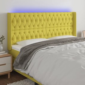 vidaXL Cabeceira de cama c/ luzes LED tecido 183x16x118/128 cm verde