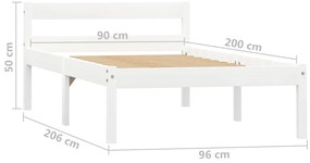 Estrutura de cama 90x200 cm madeira pinho maciço branco