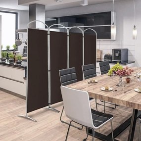 Biombo dobrável 221 x 51 x 188 cm de 4 painéis divisória de espaços com tela de tecido para varanda, escritório, sala de estar Castanho