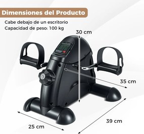 Mini bicicleta estática Máquina portátil para pedalar braços e pernas com ecrã LCD Bicicleta de pedal sob a secretária Preta