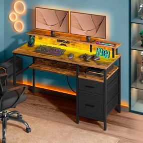 Secretária com gavetas e suporte para monitor 110 x 65 x 13,5 cm castanho vintage