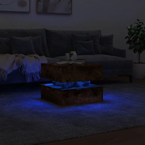 Mesa de centro com luzes LED 50x50x40 cm carvalho fumado