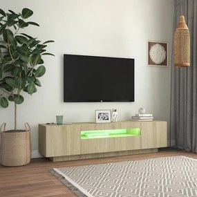 Móvel de TV Giancarlo com Luzes LED de 160cm - Carvalho - Design Moder