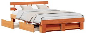 Estrutura da Cama com gaveta com cabeceira com armazenamento Castanho-