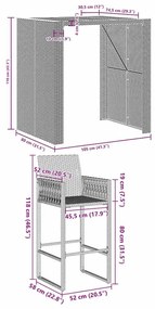 5 pcs conj. bar jardim sem almofadões vime PE/acácia cinzento