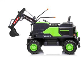 Escavadora elétrica para Crianças Volvo 12V com Pá frontal, assento único, verde, assento de couro sintético macio, MP3 player com entrada USB / TF /