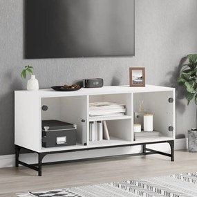 Móvel de TV c/ portas de vidro 102x37x50 cm branco