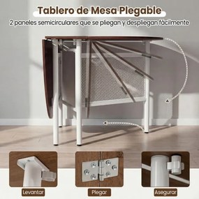 Mesa de jantar dobrável oval com abas rebatíveis para 6-8 pessoas, 150 x 80 x 76 cm, com pés metálicos, estilo rustico, castanho e Branco