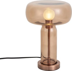 Candeeiro de Mesa Hotel Chic Bronze Escuro com Vidro Castanho - Amara