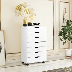 Armário de escritório com rodas com 7 gavetas, rodas bloqueáveis 48 x 40 x 89 cm branco