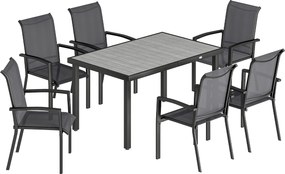 Outsunny Conjunto da Exterior 7pz com Mesa de Jardim a 2 Secções e 6 Cadeiras Empilháveis em Textilene Cinza | Aosom Portugal