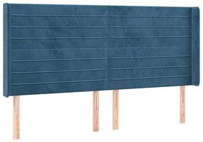 Cama box spring c/ colchão/LED 200x200 cm veludo azul-escuro