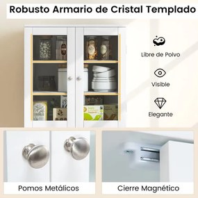 Armário cozinha de arrumação para despensa de cozinha com portas de vidro Prateleiras adicionais Branco