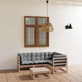 vidaXL 5 pcs conjunto lounge de jardim c/ almofadões pinho m6aciço