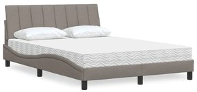 vidaXL Cama com colchão 140x200 cm tecido castanho-acinzentado