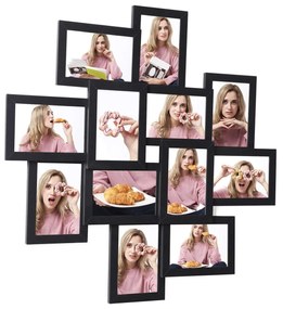 Moldura para colagem SONGMICS para 12 fotos de 4 x 6 polegadas, montagem necessária, colagem de várias fotos, frente de vidro transparente, textura de madeira, preto RPF22BK