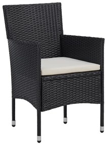 3 pcs conjunto bistrô jardim vime PE e madeira maciça preto