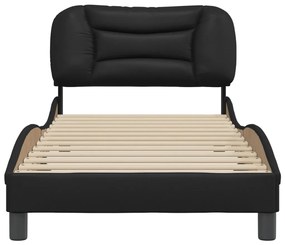 Estrutura de cama c/ cabeceira 90x190 cm couro artificial preto