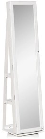 HOMCOM Joalheiro de Pé Armário para Jóias 360° com Fechadura e Espelho Incorporado Carga Máxima 20 kg 38x38x160 cm Branco | Aosom Portugal