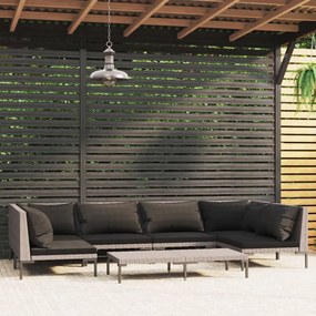 vidaXL 7 pcs conj. lounge jardim c/ almofadões vime PE cinzento-escuro