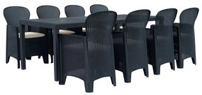 vidaXL Conj. jantar p/ exterior 9 pcs plástico antracite aspeto vime