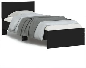 Estrutura de cama c/ cabeceira e luzes LED 90x190 cm preto