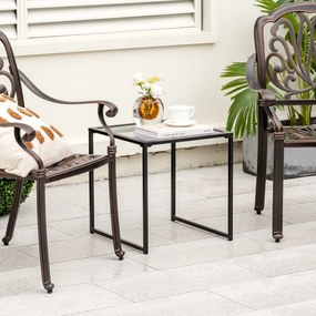 Mesa de apoio quadrada Jardim ou sala com estrutura metálica de vidro temperado para sala de estar Terraço Jardim 43 x 43 x 45 cm Preto