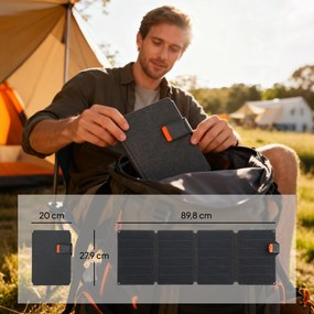 Carregador solar dobrável de 36 W, painel solar portátil com portas Type-C e USB-A, à prova de água (IP67), 89,8 x 27,9 x 1 cm, cinzento