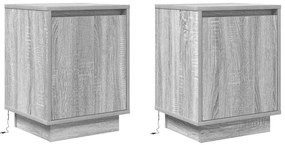 Mesas cabeceira c/ luzes LED 2 pcs 38x34x50 cm cinzento-sonoma