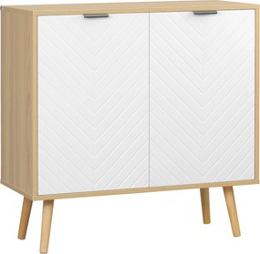 Aparador de sala, móvel de arrumação com 2 portas e prateleira ajustável, 77 x 35 x 77,5 cm, branco e madeira natural
