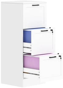 HOMCOM Bloco de Gavetas para Escritório com 3 Gavetas para Escritório com Fechaduras Gavetas Suspensas para A4 40x40x101 cm Branco