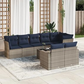 vidaXL 9 pcs conjunto sofás p/ jardim c/ almofadões vime PE cinzento