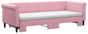 Sofá-cama com gavetão e colchões 80x200 cm veludo rosa