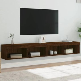vidaXL Móveis de TV c/ luzes LED 2 pcs 100x30x30 cm carvalho castanho