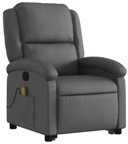 Poltrona de massagens reclinável elevatória couro genuíno cinza