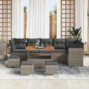 Conjunto de Sofá de Jardim de 10 Peças com Almofadas Cinza Rattan Poli