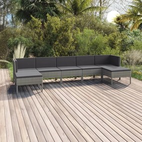 vidaXL 7 pcs conjunto lounge de jardim c/ almofadões vime PE cinzento