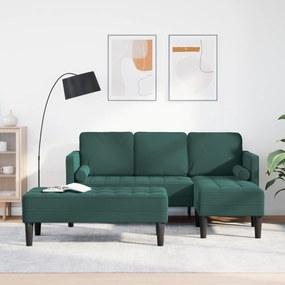 Sofá de Jardim vidaXL com Banco e Almofadas em Veludo Verde Escuro em L